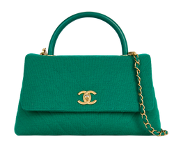 Chervon Coco Top Handle Bag, Fabric, Green, 28065064 (2019), S/DB, 3*